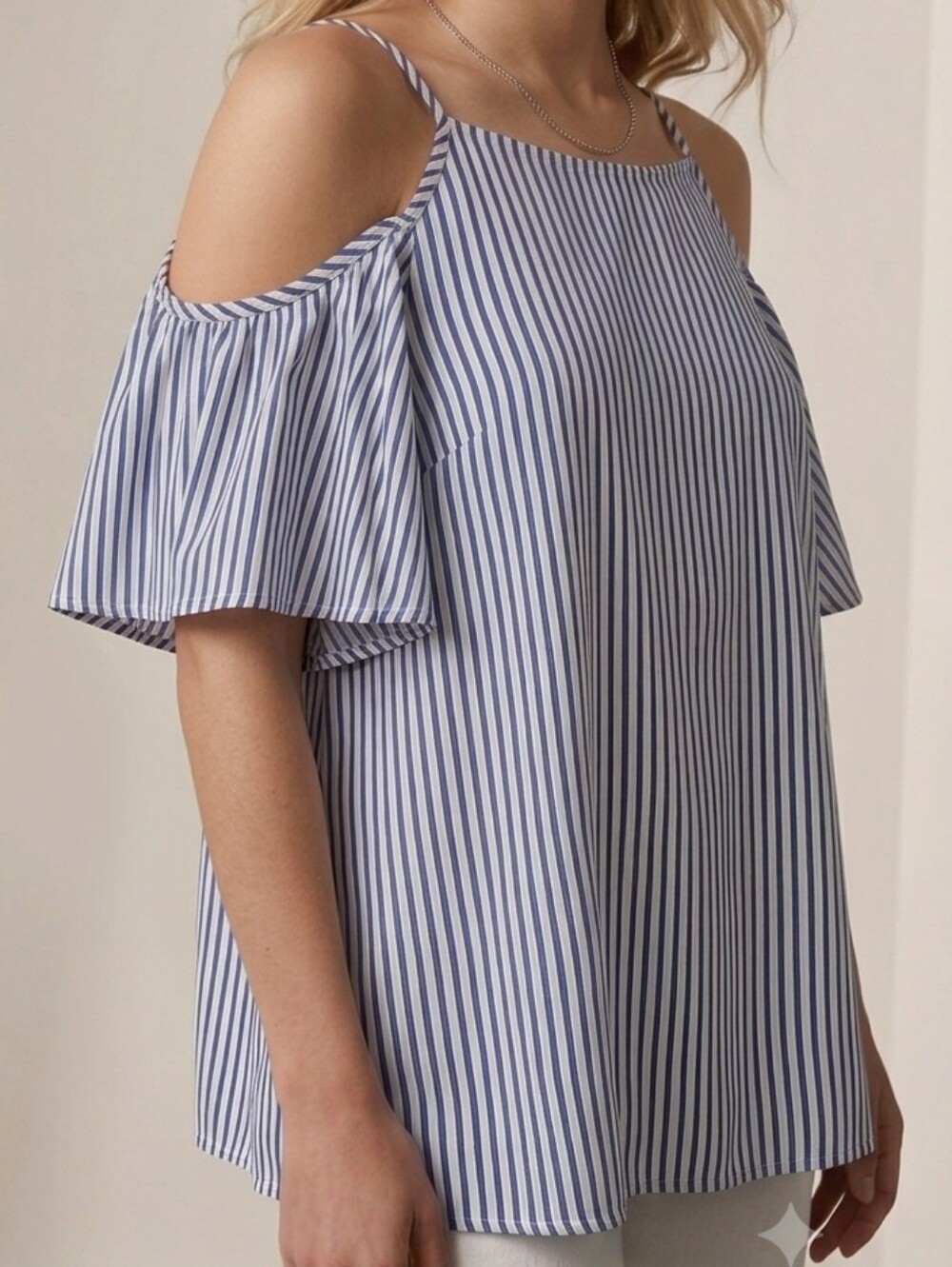 Elodie Flowy Off the Shoulder Boho Pinstripe strappy top- S - NWOT